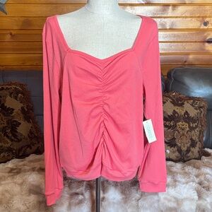 Chance NWT Coral Ruched Long Sleeve Top
